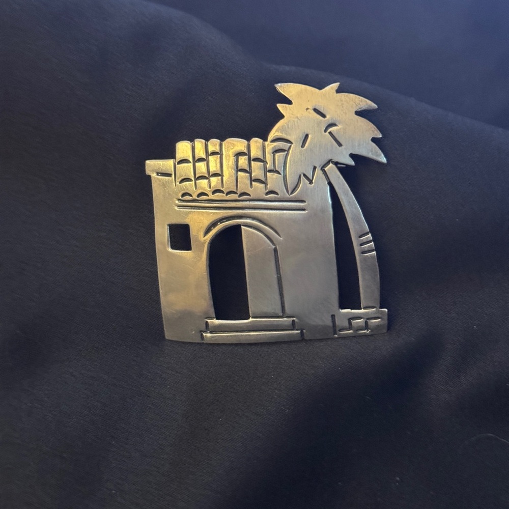 VINTAGE 925 TAXO Silver Solid Sterling  Signed Tropical Palm Tree Brooch Pin - Picture 4 of 10